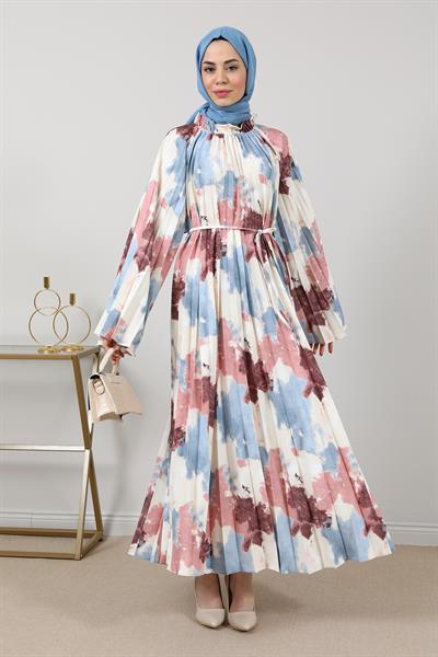 Piliseli Elbise - MAVİ