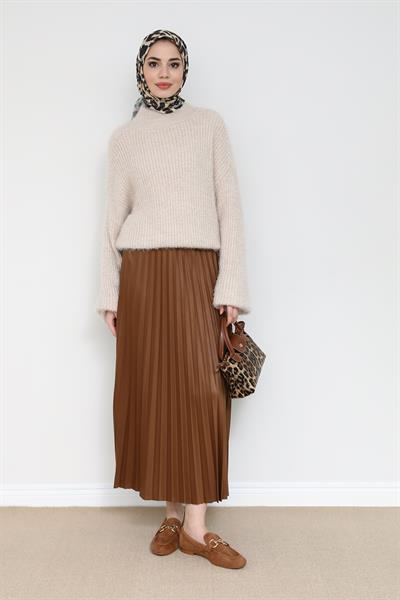 Piliseli Etek - Kahverengi