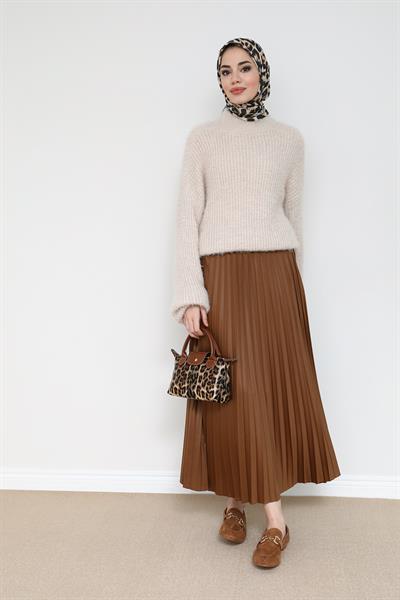 Piliseli Etek - Kahverengi