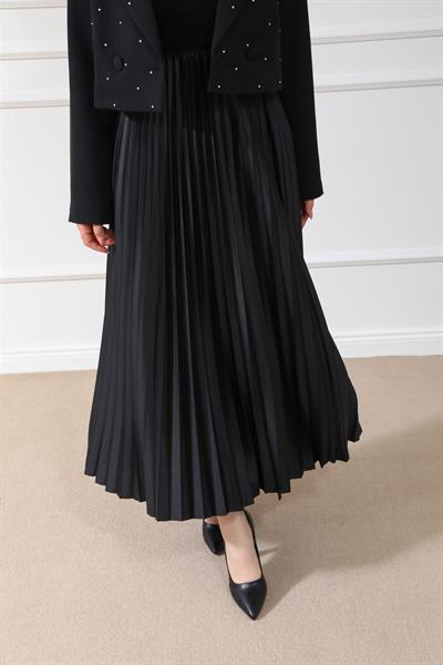 Piliseli Etek - Siyah