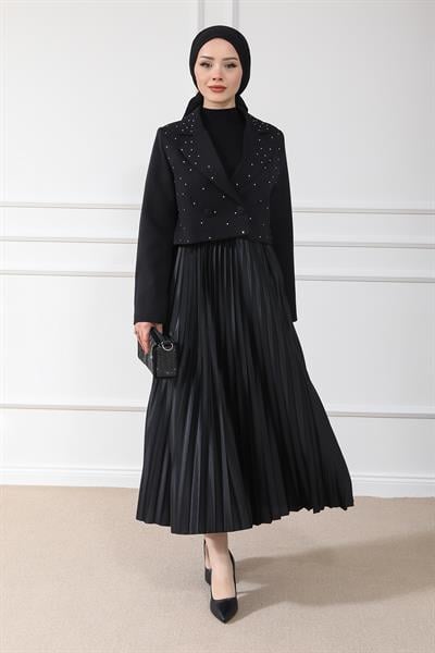 Piliseli Etek - Siyah