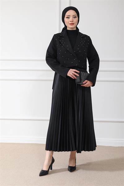 Piliseli Etek - Siyah