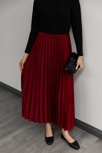 Piliseli Maxi Boy Etek - Bordo