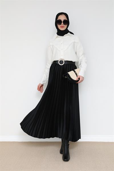 Piliseli Maxi Boy Etek - Siyah