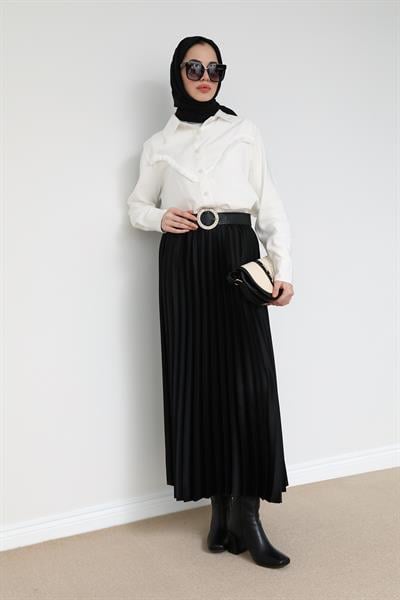 Piliseli Maxi Boy Etek - Siyah