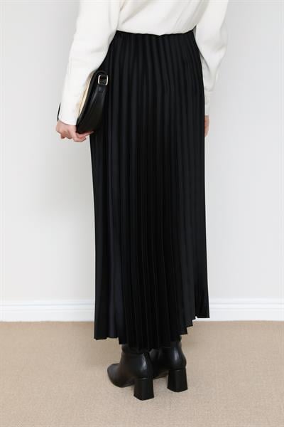 Piliseli Maxi Boy Etek - Siyah