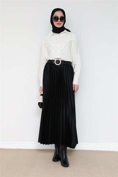 Piliseli Maxi Boy Etek - Siyah