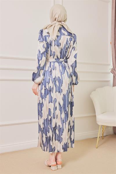 Piliseli Saten Elbise - Lacivert