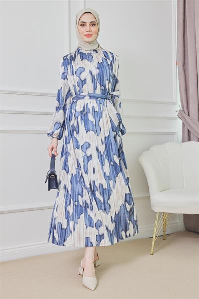 Piliseli Saten Elbise - Lacivert