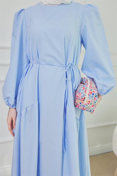 Poplin Elbise - Mavi