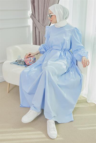 Poplin Elbise - Mavi