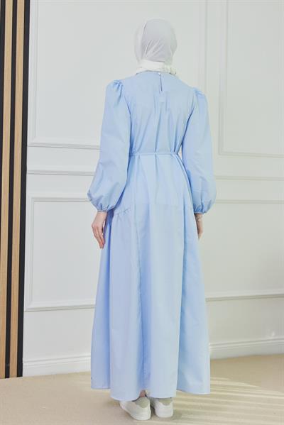 Poplin Elbise - Mavi