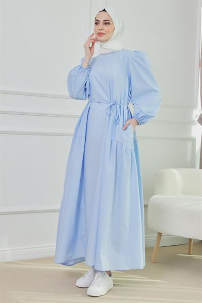 Poplin Elbise - Mavi