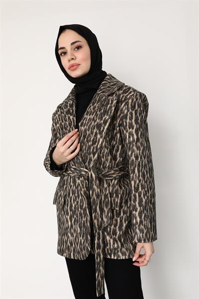 Premium Leopar Ceket - Vizon