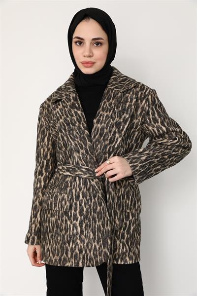 Premium Leopar Ceket - Vizon