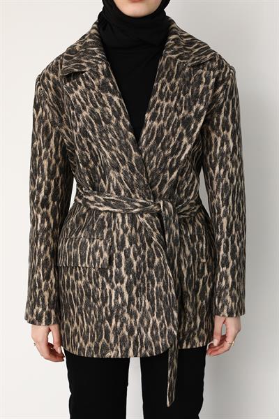 Premium Leopar Ceket - Vizon