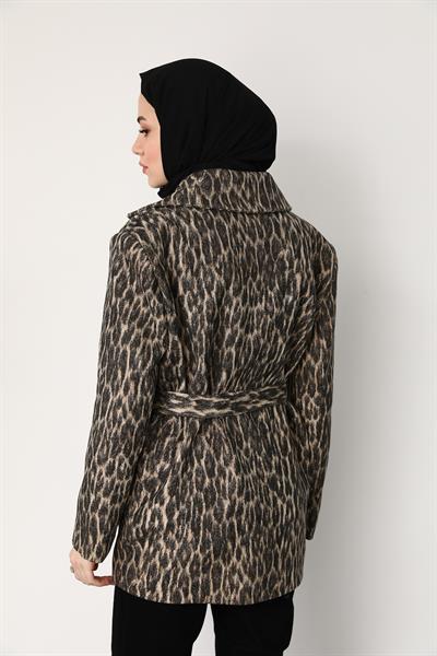 Premium Leopar Ceket - Vizon