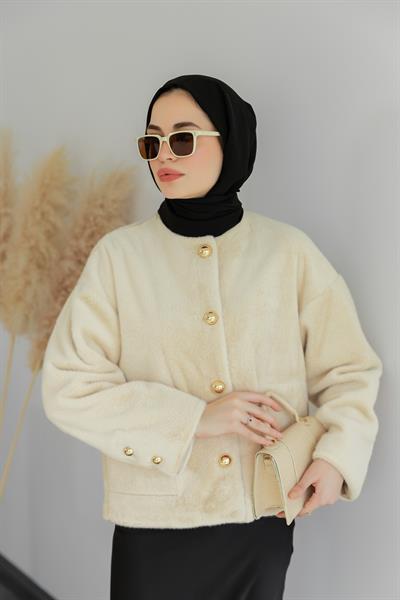 Premium Peluş Mont - Krem