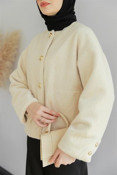 Premium Peluş Mont - Krem