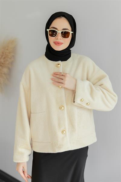 Premium Peluş Mont - Krem