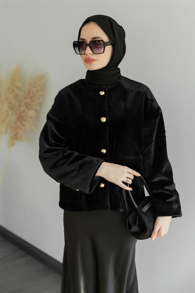 Premium Peluş Mont - Siyah