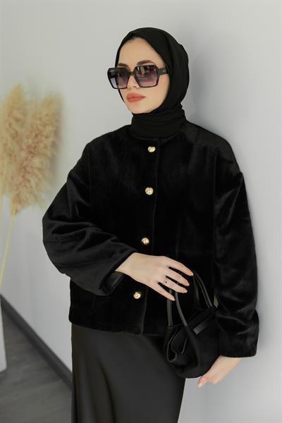 Premium Peluş Mont - Siyah