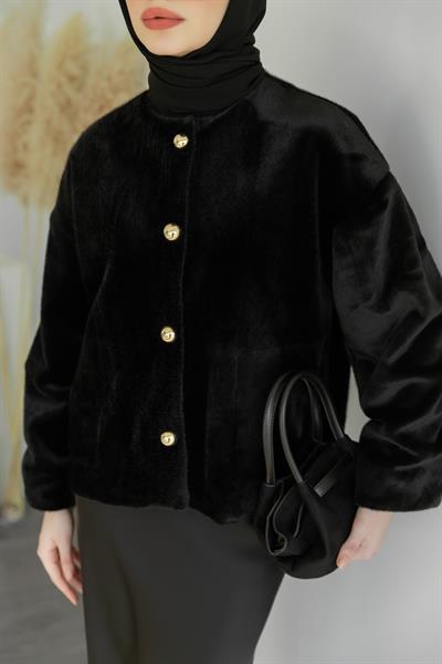 Premium Peluş Mont - Siyah