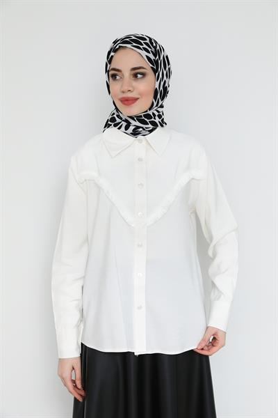Püsküllü Gömlek - Beyaz