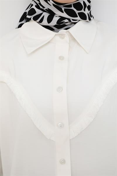 Püsküllü Gömlek - Beyaz