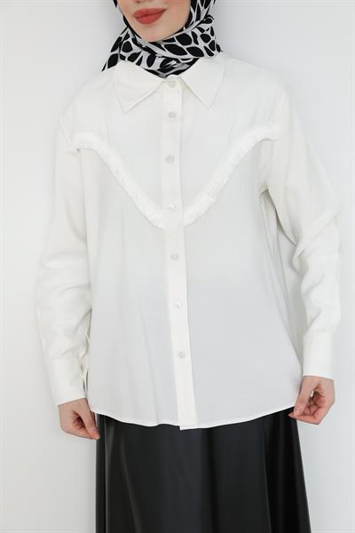 Püsküllü Gömlek - Beyaz