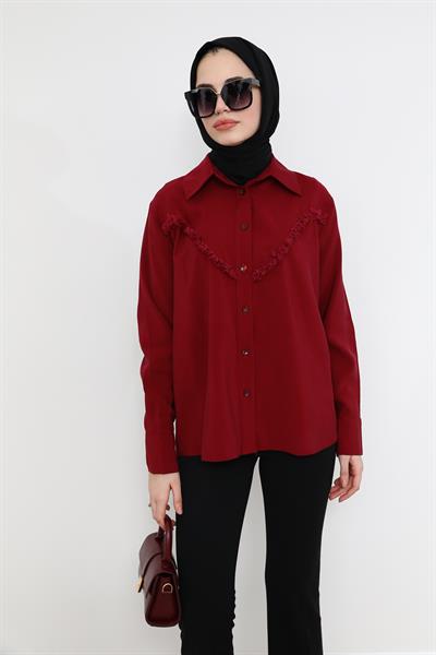 Püsküllü Gömlek - Bordo