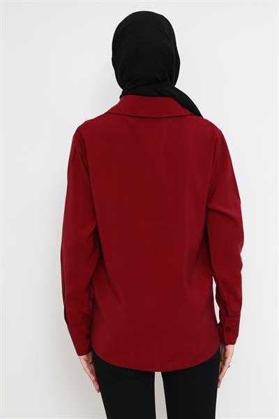 Püsküllü Gömlek - Bordo