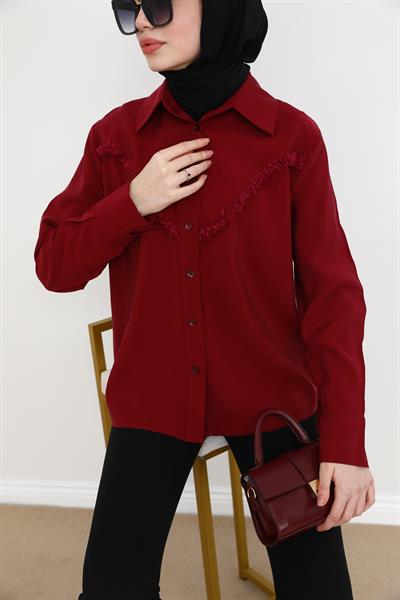 Püsküllü Gömlek - Bordo