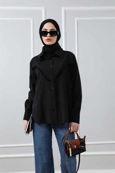 Püsküllü Gömlek - Siyah
