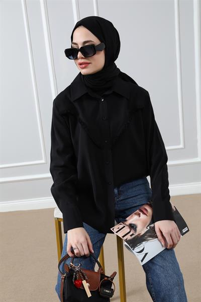 Püsküllü Gömlek - Siyah