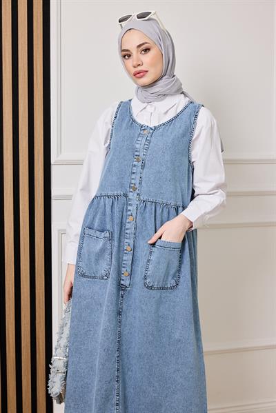 Salopet Kot Elbise - MAVİ