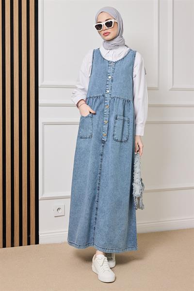 Salopet Kot Elbise - MAVİ