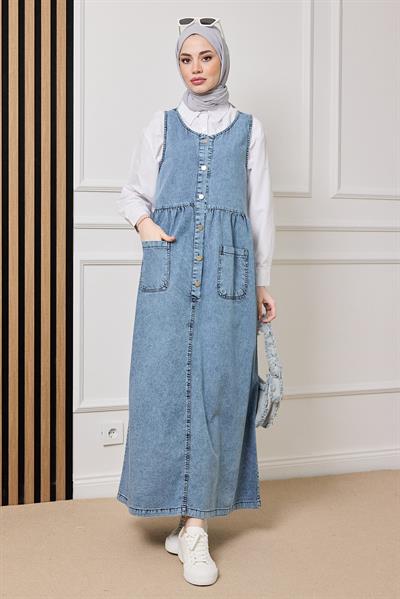 Salopet Kot Elbise - MAVİ