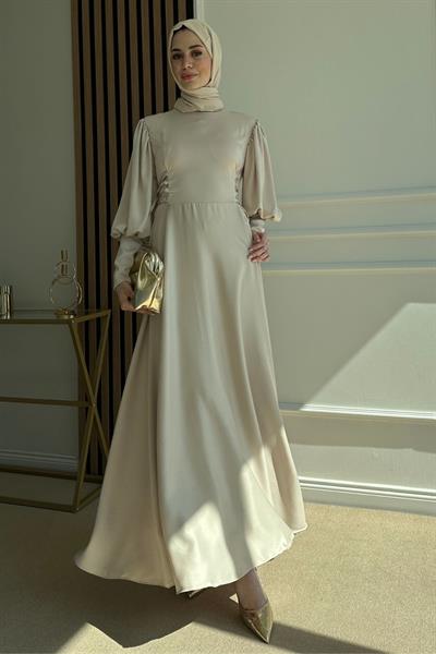 Saten Bağcıklı Abiye - KREM