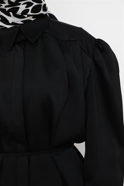 Saten Balon Kol Gömlek - Siyah