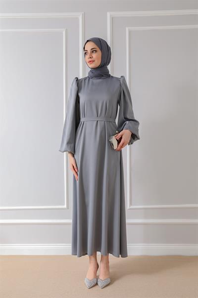 Saten Davet Elbisesi - Gri