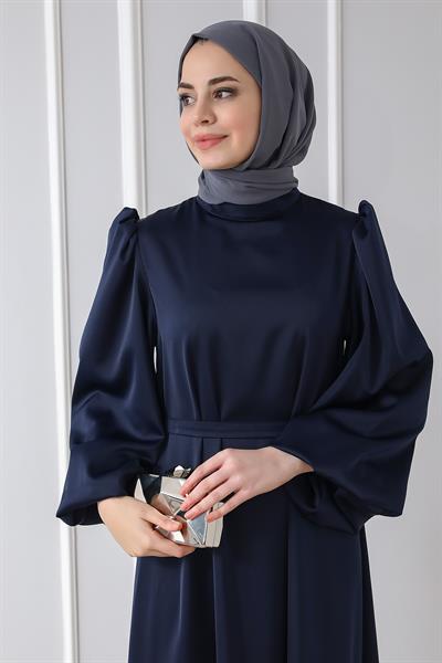 Saten Davet Elbisesi - Lacivert