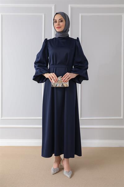 Saten Davet Elbisesi - Lacivert