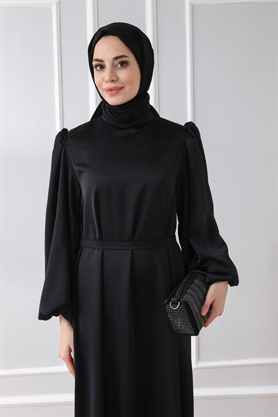 Saten Davet Elbisesi - Siyah