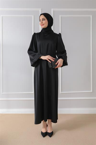 Saten Davet Elbisesi - Siyah