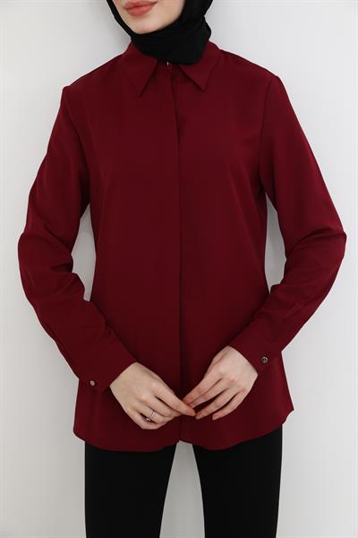 Saten Gömlek - Bordo