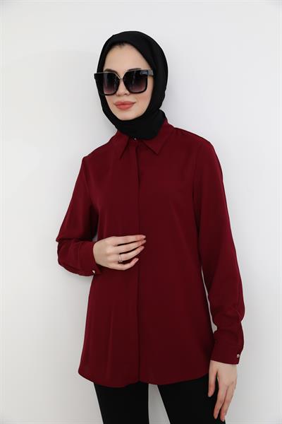 Saten Gömlek - Bordo