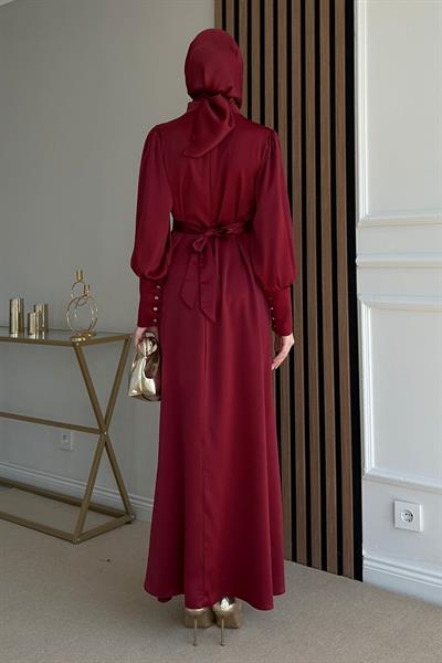 Saten Kuşaklı Abiye - BORDO
