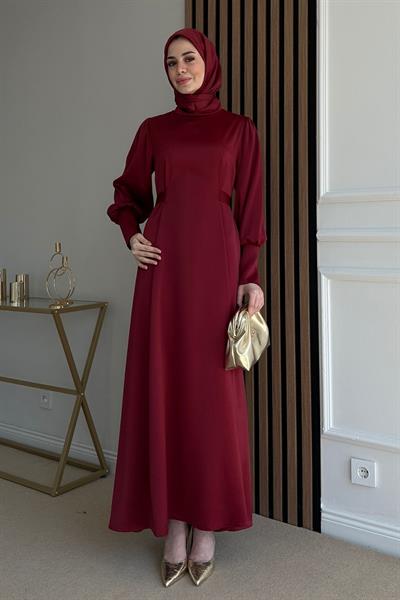 Saten Kuşaklı Abiye - BORDO