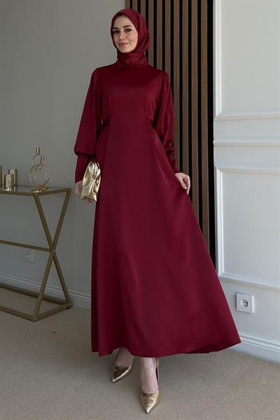 Saten Kuşaklı Abiye - BORDO